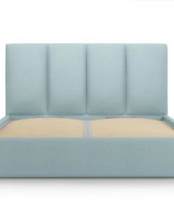 Micadoni Home Lits Lit Coffre Avec Tête De Lit 140x200 Cm En Tissu Structuré Bleu Clair -Sommiers Soldes lit coffre avec tete de lit 140x200 cm en tissu structure bleu clair 2