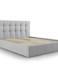 Micadoni Home Lits Lit Coffre Avec Tête De Lit 140x200 Cm En Tissu Structuré Gris Clair