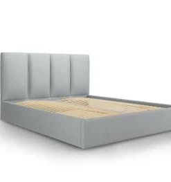 Micadoni Home Lits Lit Coffre Avec Tête De Lit 140x200 Cm En Tissu Structuré Bleu Clair -Sommiers Soldes lit coffre avec tete de lit 140x200 cm en tissu structure gris clair