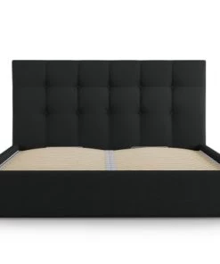Micadoni Home Lits Lit Coffre Avec Tête De Lit 140x200 Cm En Tissu Structuré Noir -Sommiers Soldes lit coffre avec tete de lit 140x200 cm en tissu structure noir 2