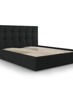 Micadoni Home Lits Lit Coffre Avec Tête De Lit 140x200 Cm En Tissu Structuré Noir