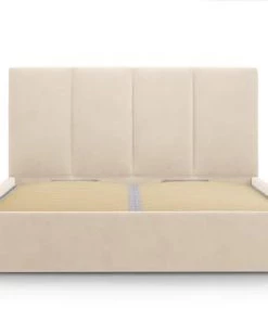 Micadoni Home Lits Lit Coffre Avec Tête De Lit 140x200 Cm En Velours Beige -Sommiers Soldes lit coffre avec tete de lit 140x200 cm en velours beige 2