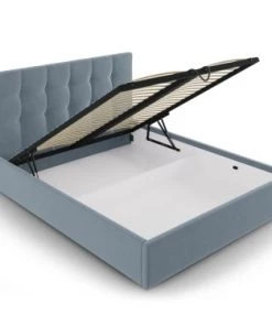 Micadoni Home Lits Lit Coffre Avec Tête De Lit 140x200 Cm En Velours Bleu -Sommiers Soldes lit coffre avec tete de lit 140x200 cm en velours bleu 6