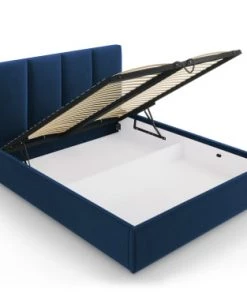Micadoni Home Lits Lit Coffre Avec Tête De Lit 140x200 Cm En Velours Bleu Roi -Sommiers Soldes lit coffre avec tete de lit 140x200 cm en velours bleu roi 1