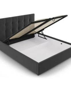 Micadoni Home Lits Lit Coffre Avec Tête De Lit 140x200 Cm En Velours Gris Foncé -Sommiers Soldes lit coffre avec tete de lit 140x200 cm en velours gris fonce 1
