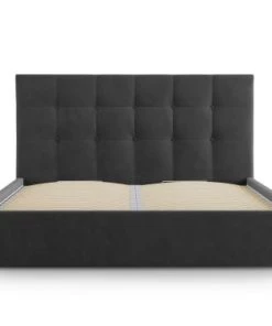 Micadoni Home Lits Lit Coffre Avec Tête De Lit 140x200 Cm En Velours Gris Foncé -Sommiers Soldes lit coffre avec tete de lit 140x200 cm en velours gris fonce 2