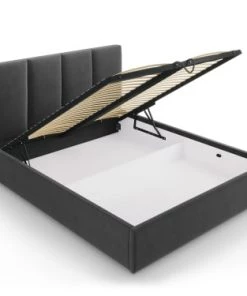 Micadoni Home Lits Lit Coffre Avec Tête De Lit 140x200 Cm En Velours Gris Foncé -Sommiers Soldes lit coffre avec tete de lit 140x200 cm en velours gris fonce 6