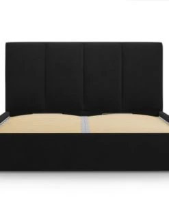 Micadoni Home Lits Lit Coffre Avec Tête De Lit 140x200 Cm En Velours Noir -Sommiers Soldes lit coffre avec tete de lit 140x200 cm en velours noir 2