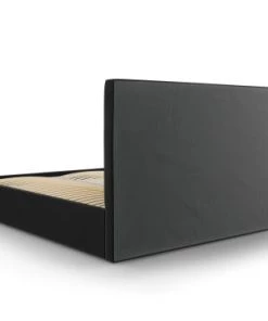 Micadoni Home Lits Lit Coffre Avec Tête De Lit 140x200 Cm En Velours Noir -Sommiers Soldes lit coffre avec tete de lit 140x200 cm en velours noir 3