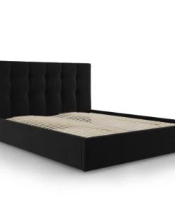 Micadoni Home Lits Lit Coffre Avec Tête De Lit 140x200 Cm En Velours Noir