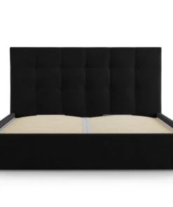 Micadoni Home Lits Lit Coffre Avec Tête De Lit 140x200 Cm En Velours Noir -Sommiers Soldes lit coffre avec tete de lit 140x200 cm en velours noir 7