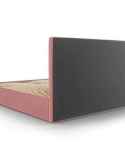 Micadoni Home Lits Lit Coffre Avec Tête De Lit 140x200 Cm En Velours Rose -Sommiers Soldes lit coffre avec tete de lit 140x200 cm en velours rose 3