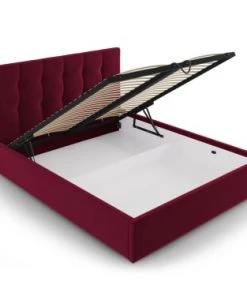 Micadoni Home Lits Lit Coffre Avec Tête De Lit 140x200 Cm En Velours Rouge Foncé -Sommiers Soldes lit coffre avec tete de lit 140x200 cm en velours rouge fonce 1