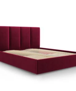 Micadoni Home Lits Lit Coffre Avec Tête De Lit 140x200 Cm En Velours Rouge Foncé