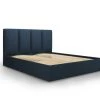Micadoni Home Lits Lit Coffre Avec Tête De Lit 160x200 Cm En Tissu Structuré Bleu Foncé