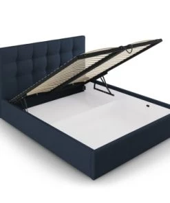 Micadoni Home Lits Lit Coffre Avec Tête De Lit 160x200 Cm En Tissu Structuré Bleu Foncé -Sommiers Soldes lit coffre avec tete de lit 160x200 cm en tissu structure bleu fonce 6