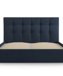 Micadoni Home Lits Lit Coffre Avec Tête De Lit 160x200 Cm En Tissu Structuré Bleu Foncé -Sommiers Soldes lit coffre avec tete de lit 160x200 cm en tissu structure bleu fonce 7