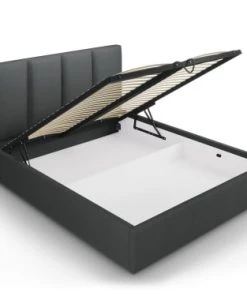 Micadoni Home Lits Lit Coffre Avec Tête De Lit 160x200 Cm En Tissu Structuré Gris Foncé -Sommiers Soldes lit coffre avec tete de lit 160x200 cm en tissu structure gris fonce 6
