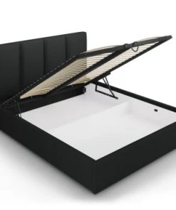 Micadoni Home Lits Lit Coffre Avec Tête De Lit 160x200 Cm En Tissu Structuré Noir -Sommiers Soldes lit coffre avec tete de lit 160x200 cm en tissu structure noir 5