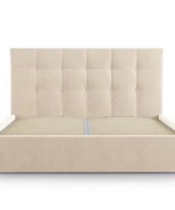 Micadoni Home Lits Lit Coffre Avec Tête De Lit 160x200 Cm En Velours Beige -Sommiers Soldes lit coffre avec tete de lit 160x200 cm en velours beige 2