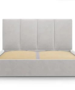 Micadoni Home Lits Lit Coffre Avec Tête De Lit 160x200 Cm En Velours Gris Clair -Sommiers Soldes lit coffre avec tete de lit 160x200 cm en velours gris clair 2