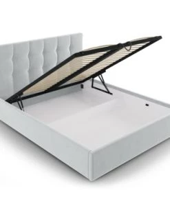Micadoni Home Lits Lit Coffre Avec Tête De Lit 160x200 Cm En Velours Gris Clair -Sommiers Soldes lit coffre avec tete de lit 160x200 cm en velours gris clair 6