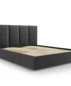 Micadoni Home Lits Lit Coffre Avec Tête De Lit 160x200 Cm En Velours Gris Foncé