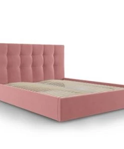 Micadoni Home Lits Lit Coffre Avec Tête De Lit 160x200 Cm En Velours Rose