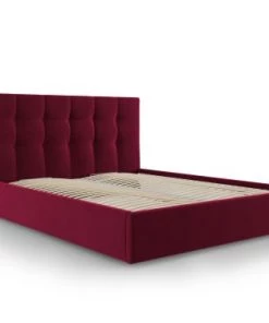 Micadoni Home Lits Lit Coffre Avec Tête De Lit 160x200 Cm En Velours Rouge Foncé