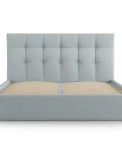 Micadoni Home Lits Lit Coffre Avec Tête De Lit 180x200 Cm En Tissu Structuré Bleu Clair -Sommiers Soldes lit coffre avec tete de lit 180x200 cm en tissu structure bleu clair 2