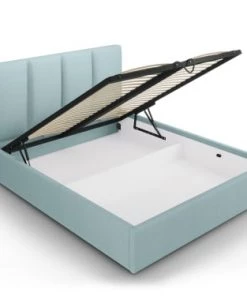 Micadoni Home Lits Lit Coffre Avec Tête De Lit 180x200 Cm En Tissu Structuré Bleu Clair -Sommiers Soldes lit coffre avec tete de lit 180x200 cm en tissu structure bleu clair 6