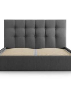 Micadoni Home Lits Lit Coffre Avec Tête De Lit 180x200 Cm En Tissu Structuré Gris Foncé -Sommiers Soldes lit coffre avec tete de lit 180x200 cm en tissu structure gris fonce 2