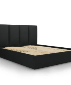Micadoni Home Lits Lit Coffre Avec Tête De Lit 180x200 Cm En Tissu Structuré Noir