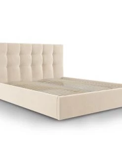 Micadoni Home Lits Lit Coffre Avec Tête De Lit 180x200 Cm En Velours Beige