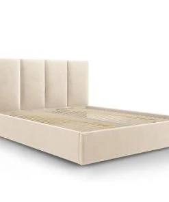 Micadoni Home Lits Lit Coffre Avec Tête De Lit 180x200 Cm En Velours Beige