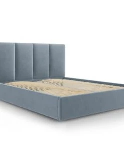 Micadoni Home Lits Lit Coffre Avec Tête De Lit 180x200 Cm En Velours Bleu
