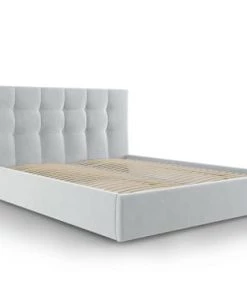 Micadoni Home Lits Lit Coffre Avec Tête De Lit 180x200 Cm En Velours Gris Clair