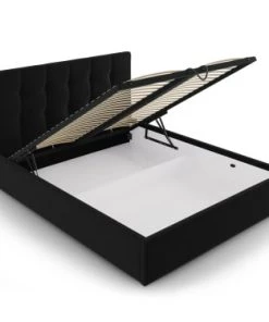 Micadoni Home Lits Lit Coffre Avec Tête De Lit 180x200 Cm En Velours Noir -Sommiers Soldes lit coffre avec tete de lit 180x200 cm en velours noir 1