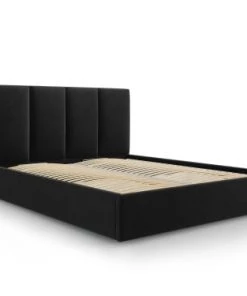 Micadoni Home Lits Lit Coffre Avec Tête De Lit 180x200 Cm En Velours Noir