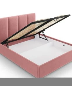 Micadoni Home Lits Lit Coffre Avec Tête De Lit 180x200 Cm En Velours Rose -Sommiers Soldes lit coffre avec tete de lit 180x200 cm en velours rose 1