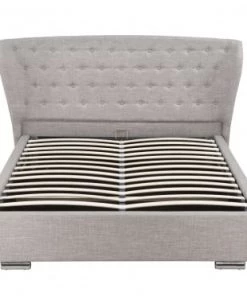 Usinestreet Lits Lit Coffre Avec Tête De Lit Et Sommier En Tissu Gris Clair 160x200