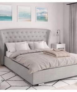 Usinestreet Lits Lit Coffre Avec Tête De Lit Et Sommier En Tissu Gris Clair 160x200 -Sommiers Soldes lit coffre avec tete de lit et sommier en tissu gris clair 160x200 3