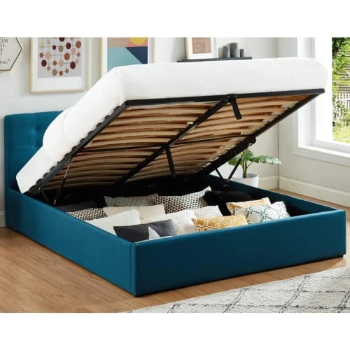 Homifab Lits Lit Coffre Bleu Canard 140x190 Avec Sommier Et Tête De Lit 4 Homifab Lits Lit Coffre Bleu Canard 140x190 Avec Sommier Et Tête De Lit – Image 2