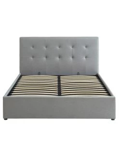 Drawer Lits Lit Coffre Capitonné En Tissu 140x190cm Gris Clair