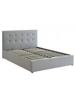 Drawer Lits Lit Coffre Capitonné En Tissu 140x190cm Gris Clair -Sommiers Soldes lit coffre capitonne en tissu 140x190cm gris clair 3