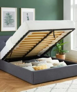 Drawer Lits Lit Coffre Capitonné En Tissu 140x190cm Gris Foncé -Sommiers Soldes lit coffre capitonne en tissu 140x190cm gris fonce 2