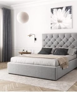 Usinestreet Lits Lit Coffre Capitonné En Tissu Gris Clair 140x190 -Sommiers Soldes lit coffre capitonne en tissu gris clair 140x190 3