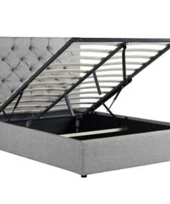 Usinestreet Lits Lit Coffre Capitonné En Tissu Gris Clair 140x190 -Sommiers Soldes lit coffre capitonne en tissu gris clair 140x190 4