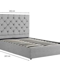 Usinestreet Lits Lit Coffre Capitonné En Tissu Gris Clair 140x190 -Sommiers Soldes lit coffre capitonne en tissu gris clair 140x190 6