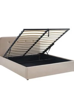 Drawer Lits Lit Coffre Capitonné En Velours 140x190cm Beige -Sommiers Soldes lit coffre capitonne en velours 140x190cm beige 4